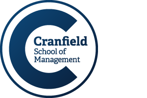 Cranfield School of Management logo featuring a large navy circular ‘C’ with ‘Cranfield School of Management’ text inside, ‘Cranfield’ in slightly bolder font.