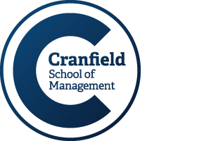 Cranfield School of Management logo featuring a large navy circular ‘C’ with ‘Cranfield School of Management’ text inside, ‘Cranfield’ in slightly bolder font.