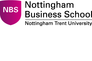 Nottingham Business School logo featuring a pink gradient shield with white ‘NBS’ initials, alongside the Nottingham Trent University text.