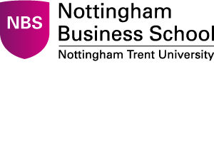 Nottingham Business School logo featuring a pink gradient shield with white ‘NBS’ initials, alongside the Nottingham Trent University text.