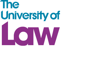 The University of Law logo with teal text 'The University of' above the bold purple word 'Law'.