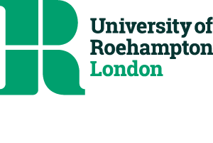 University of Roehampton logo featuring a large stylized green ‘R’ symbol representing a window of opportunity, alongside the university name in dark and light green Roboto Slab font.