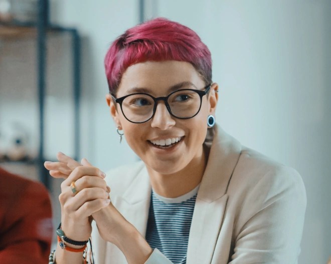 businesswoman smiling an office
