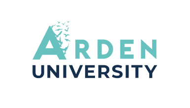 Arden University logo featuring a teal letter A transforming into flying birds, above the word 'UNIVERSITY' in navy text.
