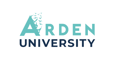 Arden University logo featuring a teal letter A transforming into flying birds, above the word 'UNIVERSITY' in navy text.