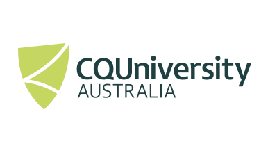 CQUniversity Australia logo featuring a light green shield with cross-hatch marks next to a clean sans-serif wordmark.