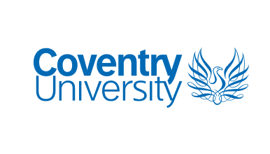 Coventry University logo featuring a stylised phoenix next to a modern blue sans-serif wordmark.