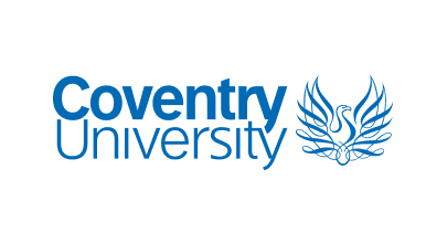 Coventry University logo featuring a stylised phoenix next to a modern blue sans-serif wordmark.