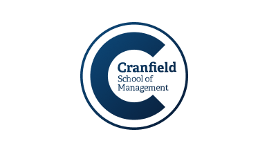 Cranfield School of Management logo featuring a large navy circular ‘C’ with ‘Cranfield School of Management’ text inside, ‘Cranfield’ in slightly bolder font.