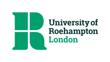 University of Roehampton logo featuring a large stylized green ‘R’ symbol representing a window of opportunity, alongside the university name in dark and light green Roboto Slab font.