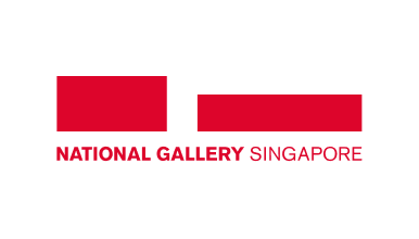 Logo of National Gallery Singapore featuring the organisation name in red capital letters, with the words ‘National Gallery’ bolded. Above the name are two red rectangles, the taller one on the left, the wider and shorter one on the right.