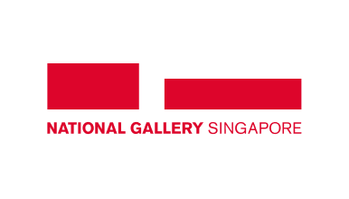 Logo of National Gallery Singapore featuring the organisation name in red capital letters, with the words ‘National Gallery’ bolded. Above the name are two red rectangles, the taller one on the left, the wider and shorter one on the right.