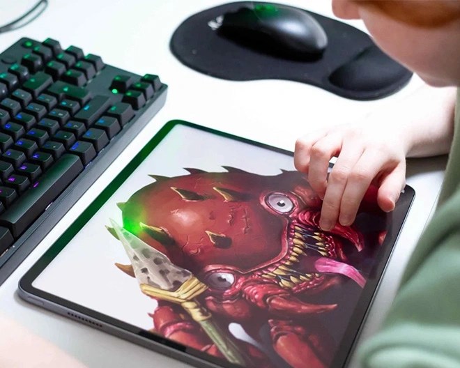 Close up of illustration on tablet.